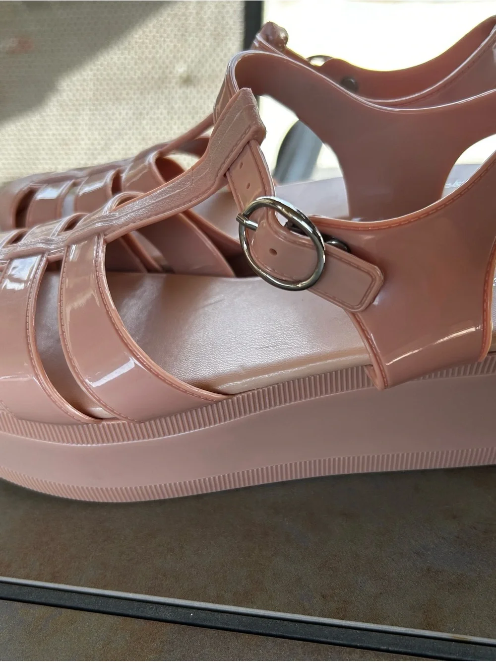 Jeffrey Campbell Candied fisherman chunky platform jelly sandals size 9 Blush